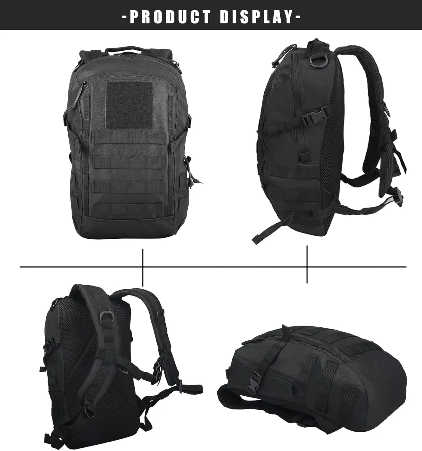12L Small Backpack Day Pack - Mini Tactical Backpacks Military Daypack Molle Bag Rucksack Bug Out Bag for Hiking (Black)