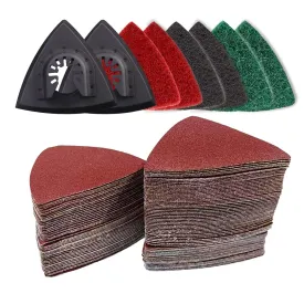 133PCS Oscillating Tool Sanding Pads Kit,125 Sandpaper, 2 Triangular Sanding Pads and 6 Triangular Scrubbing Pads for Surface Sanding,Mechanical Maintenance Cleaning,Polishing,Deburring