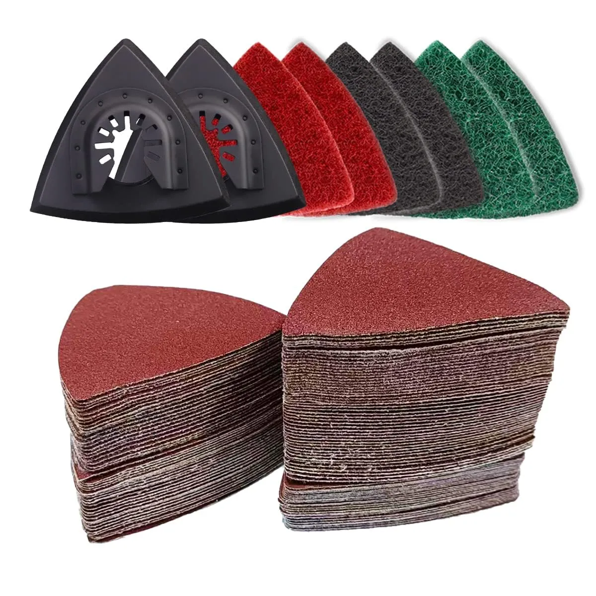 133PCS Oscillating Tool Sanding Pads Kit,125 Sandpaper, 2 Triangular Sanding Pads and 6 Triangular Scrubbing Pads for Surface Sanding,Mechanical Maintenance Cleaning,Polishing,Deburring