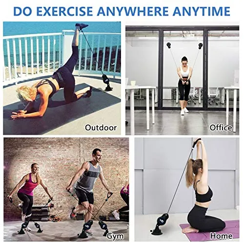 2 Pcs Suction Cups Resistance Bands Exercise Workout Bands with Handles Elastic Pull Rope 3 Gears Resistance Portable Home Gym Fitness Equipment Yoga Strength Training Physical Therapy for Men Women