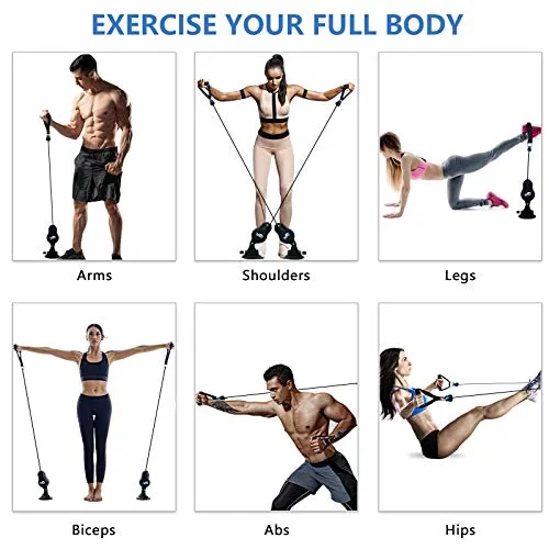 2 Pcs Suction Cups Resistance Bands Exercise Workout Bands with Handles Elastic Pull Rope 3 Gears Resistance Portable Home Gym Fitness Equipment Yoga Strength Training Physical Therapy for Men Women