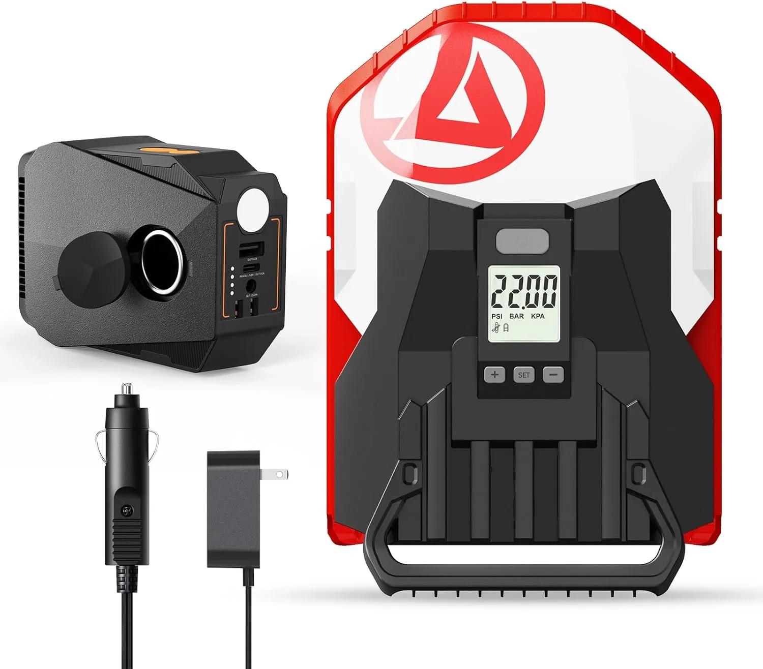22PSI SUP Pump for Paddle Board and Gicle Portable Power Supply with 12V 10A Constant Voltage Cigarette LighterHigh Pressure Electric Air Pump