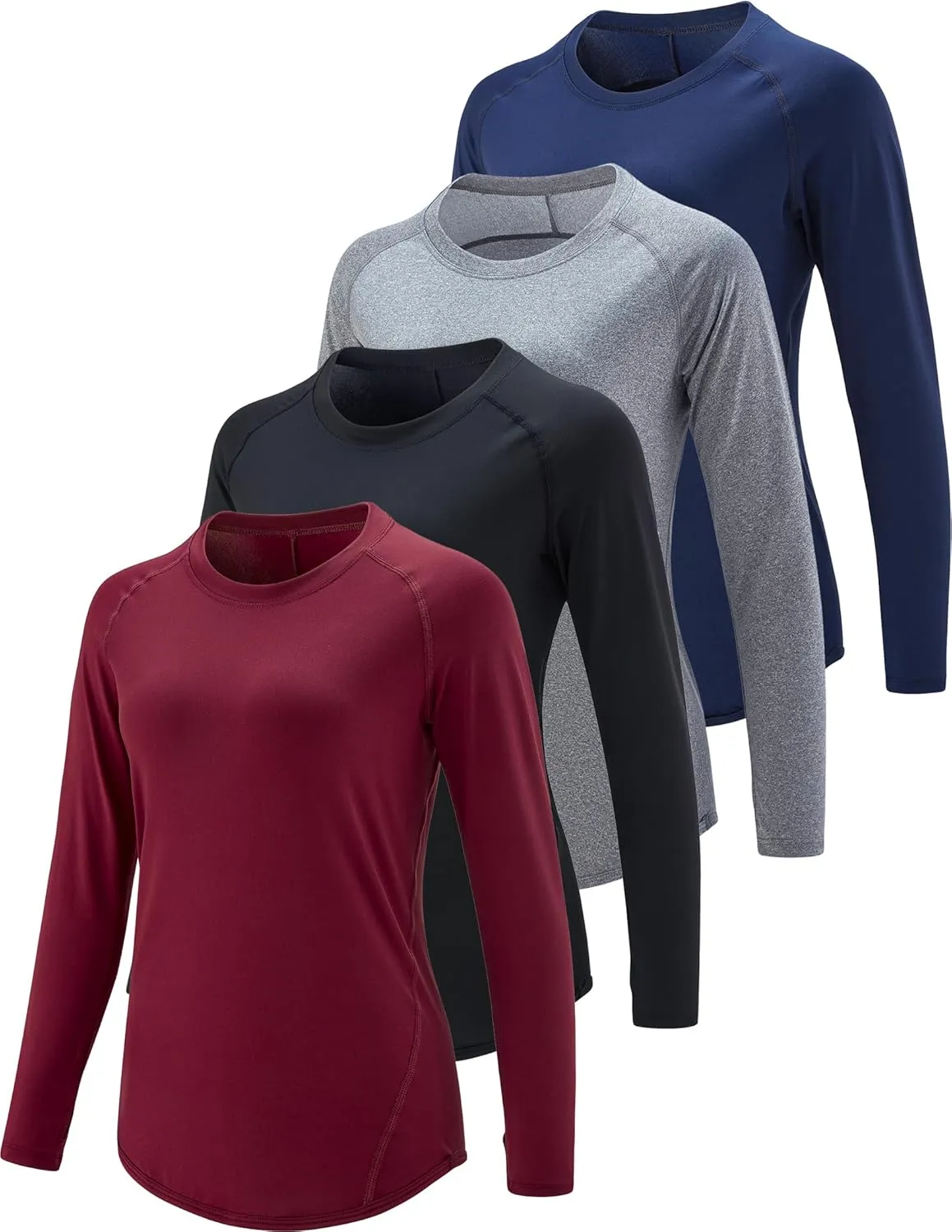 4-Pack: Womens Long Sleeve Athletic Tops with Thumb Holes  Dry Fit Active Crewneck Workout Tees