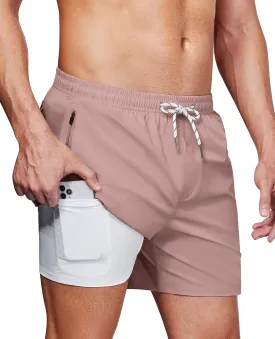Alimens & Gentle Mens Swim Trunks 5" with Compression Linner Swim Shorts with Zipper Pocket Quick Dry Board Shorts for Men