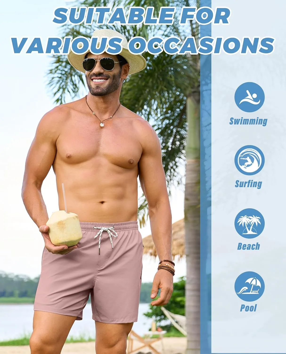 Alimens & Gentle Mens Swim Trunks 5" with Compression Linner Swim Shorts with Zipper Pocket Quick Dry Board Shorts for Men