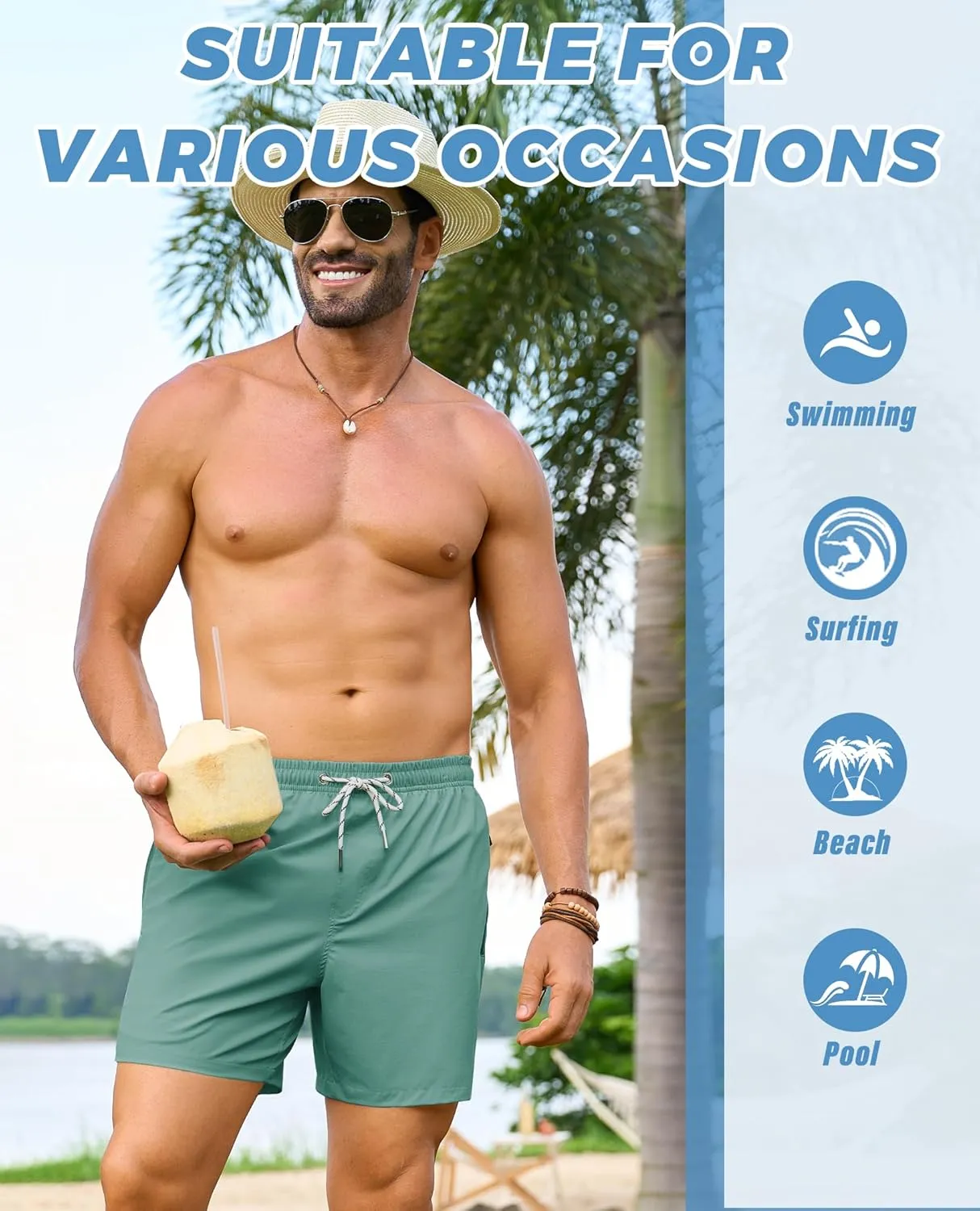 Alimens & Gentle Mens Swim Trunks 5" with Compression Linner Swim Shorts with Zipper Pocket Quick Dry Board Shorts for Men