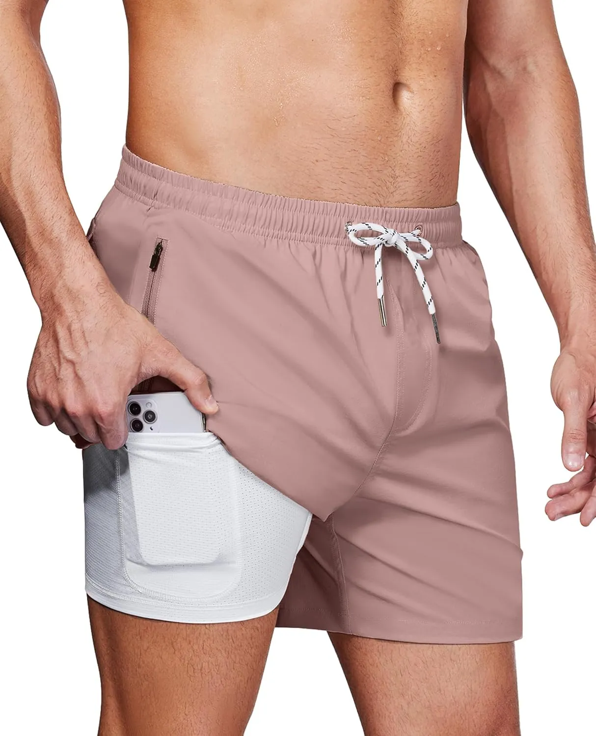 Alimens & Gentle Mens Swim Trunks 5" with Compression Linner Swim Shorts with Zipper Pocket Quick Dry Board Shorts for Men