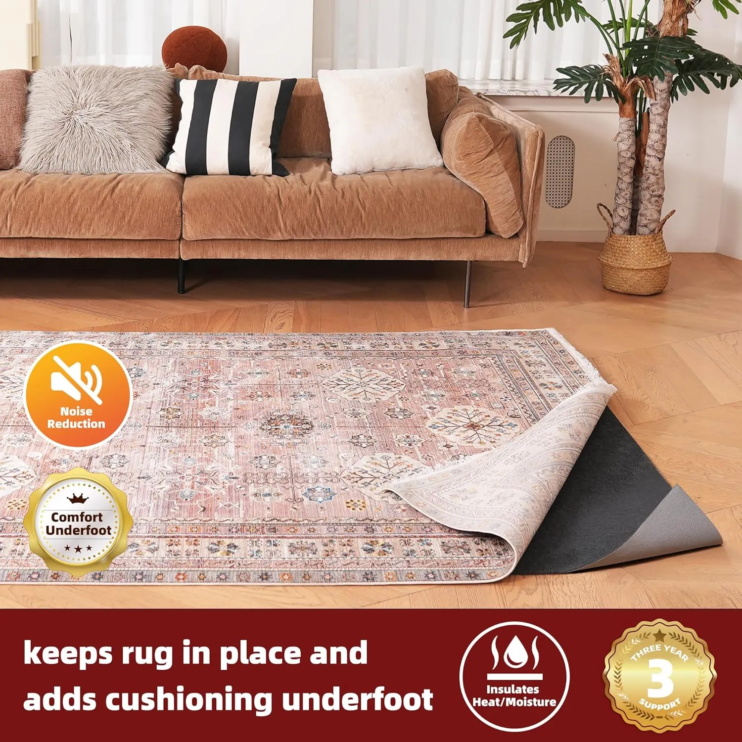 BAGAIL Felt and Natural Rubber Backing Rug Pads 1/4 Thick, 5 x 7 Ft Non Slip Carpet Gripper Keep Rugs in Place, Under Area Rug Protective Cushioned Pads, Carpet Runners, Hardwood Floors Protection