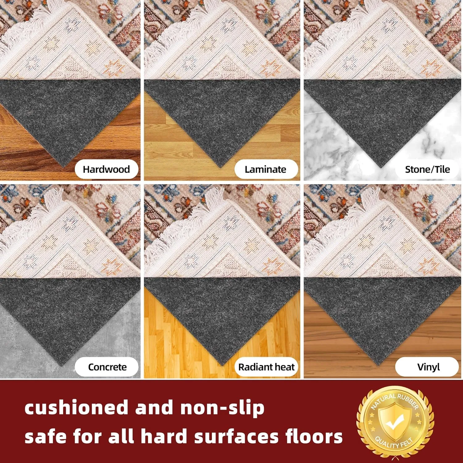 BAGAIL Felt and Natural Rubber Backing Rug Pads 1/4 Thick, 5 x 7 Ft Non Slip Carpet Gripper Keep Rugs in Place, Under Area Rug Protective Cushioned Pads, Carpet Runners, Hardwood Floors Protection