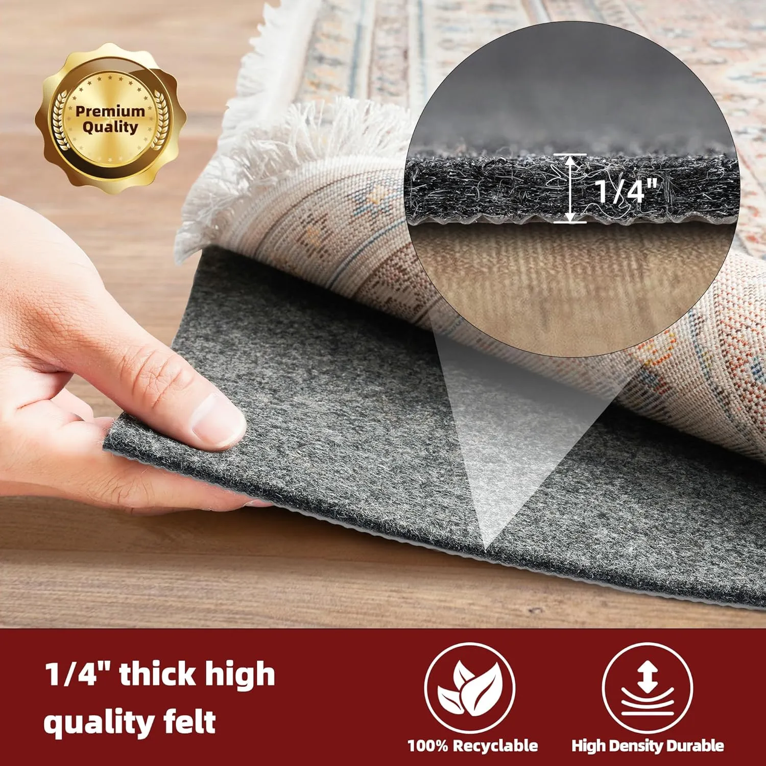 BAGAIL Felt and Natural Rubber Backing Rug Pads 1/4 Thick, 5 x 7 Ft Non Slip Carpet Gripper Keep Rugs in Place, Under Area Rug Protective Cushioned Pads, Carpet Runners, Hardwood Floors Protection