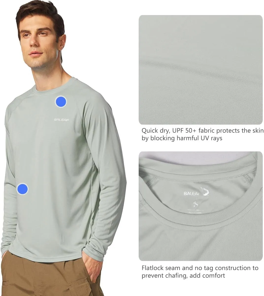 baleaf Men's Sun Protection Shirts UV SPF UPF 50  Long Sleeve Rash Guard Fishing Running Quick Dry Lightweight