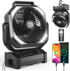 Camping Fan with LED Lantern, 20000mAh Rechargeable Battery Fan, Max 112Hrs Running,8 Speeds, Digital Display,4 Timer,Auto-Oscillating Table Fan with Remote & Hook for Camping, Power Outage, Hurricane
