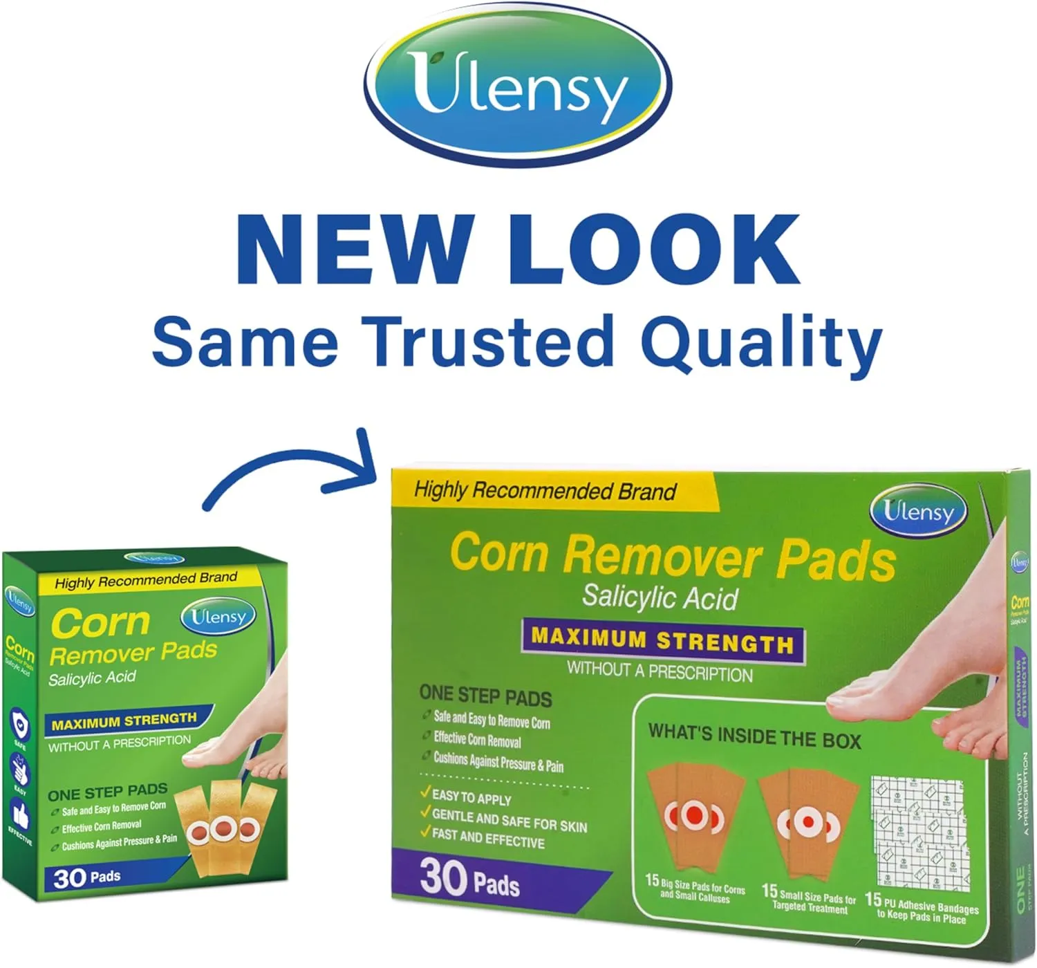 Corn Remover Pads for Feet Toes: 30 Pack 40% Salicylic Acid Extra Strength Treatment - Fast Effective Medicated Bandages for Adults Seniors Teens Athletes Runners Hikers Workers Men Women