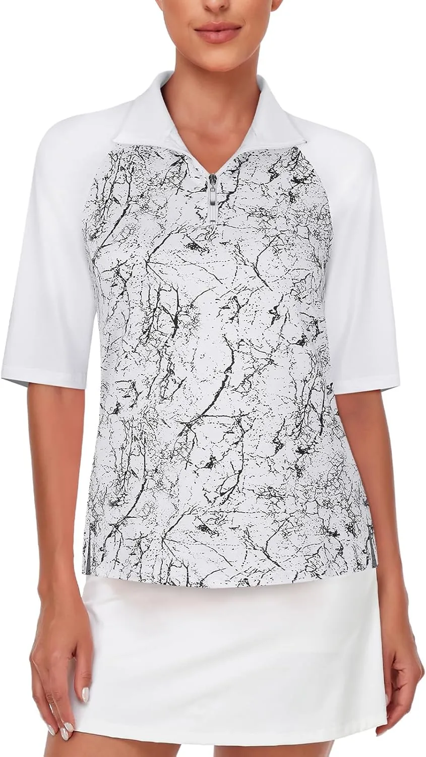 Cucuchy Womens Golf Shirt Half Sleeve Quarter Zip Polo Tennis Shirts Workout Tops