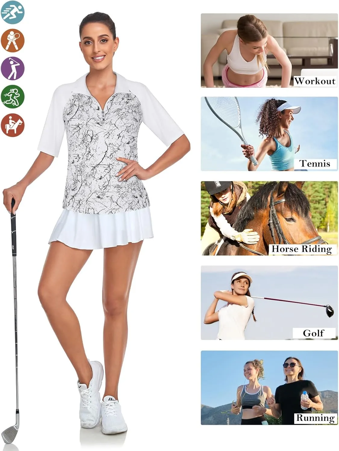 Cucuchy Womens Golf Shirt Half Sleeve Quarter Zip Polo Tennis Shirts Workout Tops