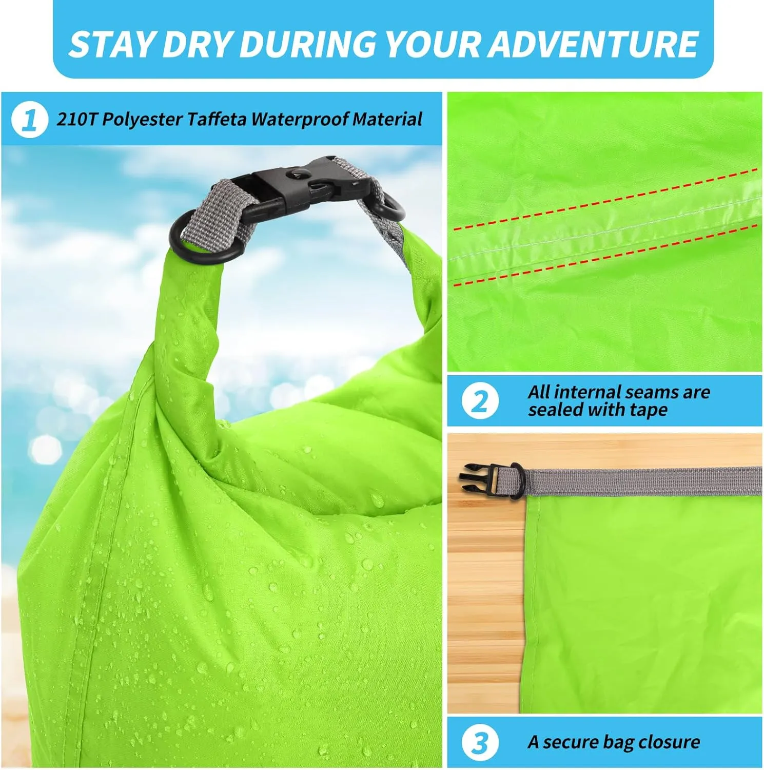 Dry Bag Set, Waterproof Small Lightweight Dry Bags for Paddle Board Kayaking, Fishing, Camping (Green, 20L 2Pack)