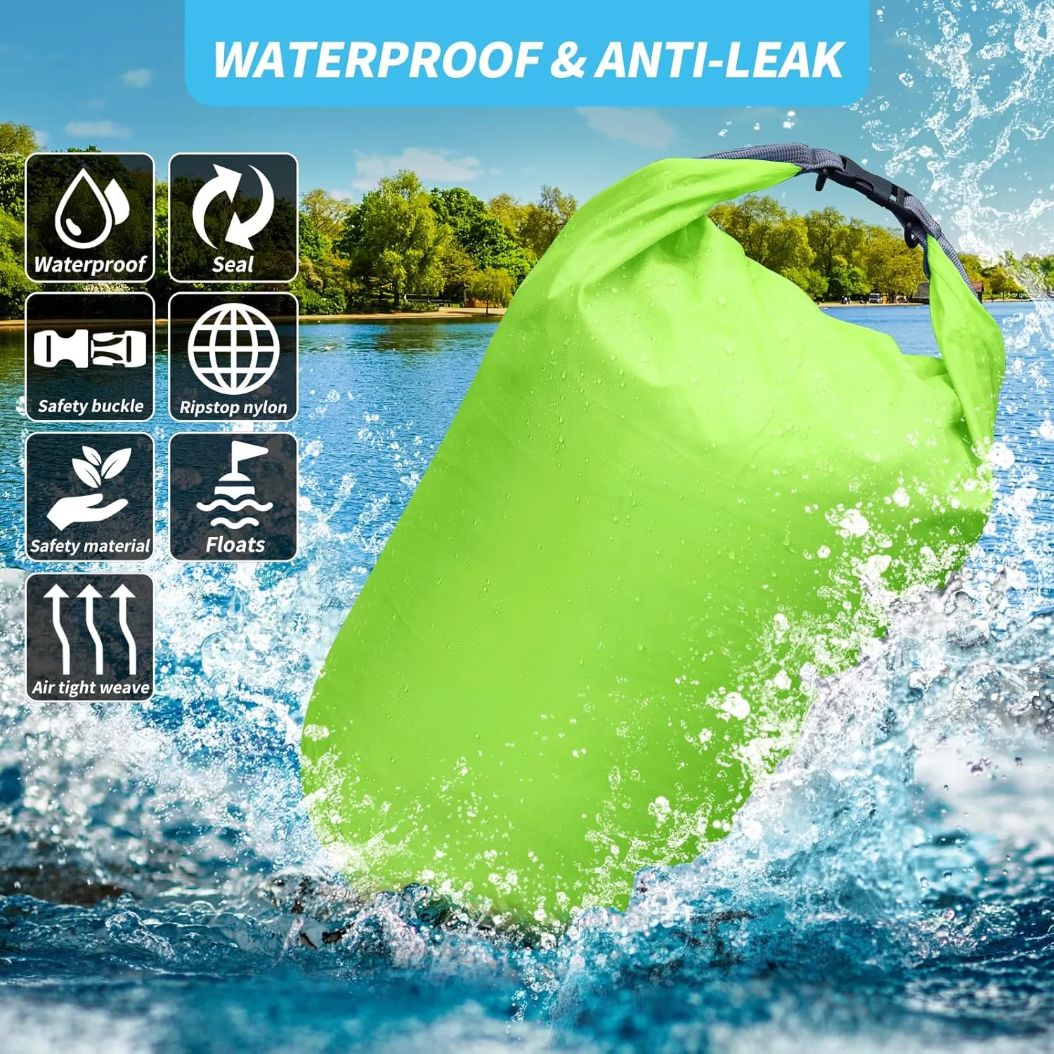 Dry Bag Set, Waterproof Small Lightweight Dry Bags for Paddle Board Kayaking, Fishing, Camping (Green, 20L 2Pack)