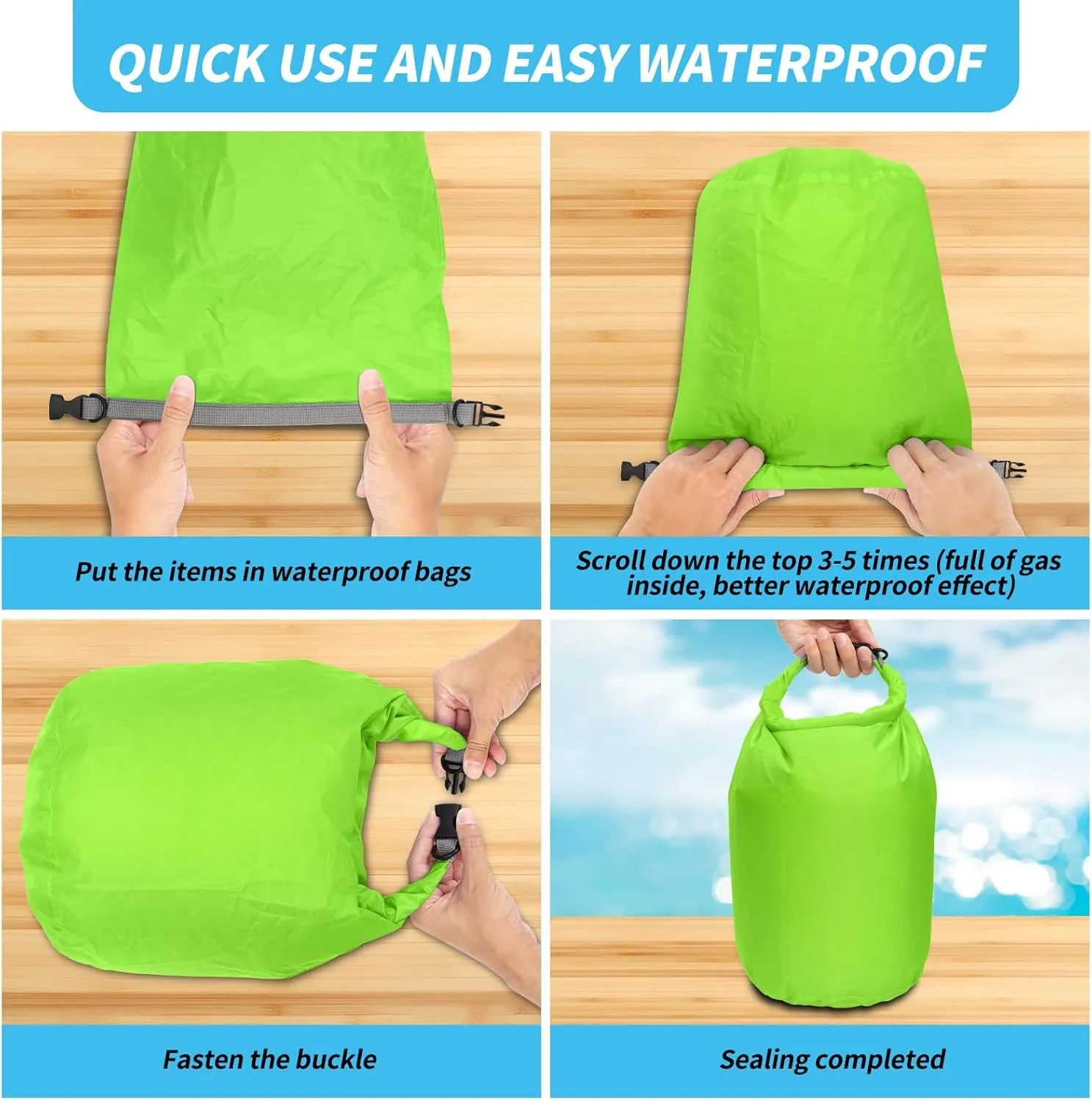 Dry Bag Set, Waterproof Small Lightweight Dry Bags for Paddle Board Kayaking, Fishing, Camping (Green, 20L 2Pack)