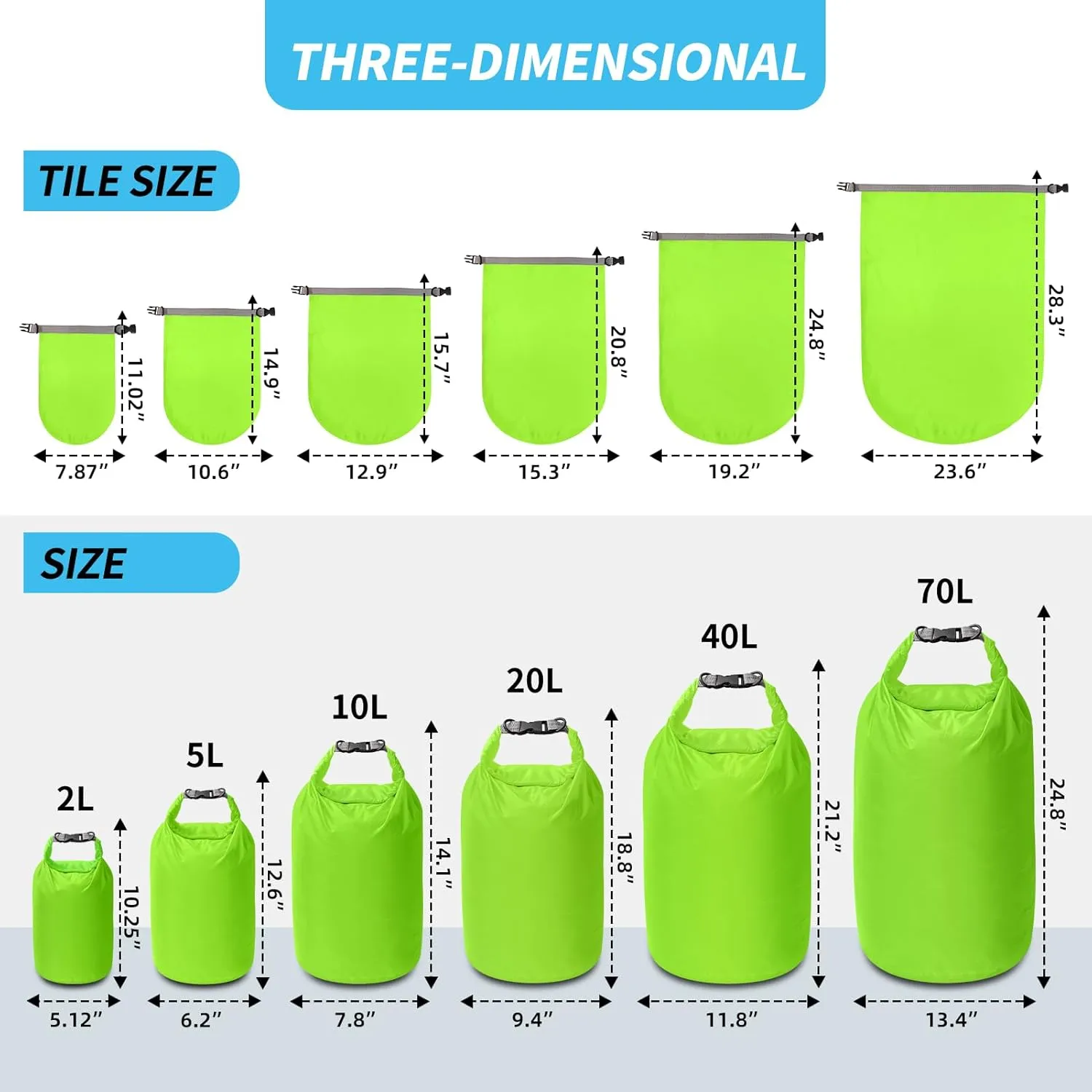 Dry Bag Set, Waterproof Small Lightweight Dry Bags for Paddle Board Kayaking, Fishing, Camping (Green, 20L 2Pack)