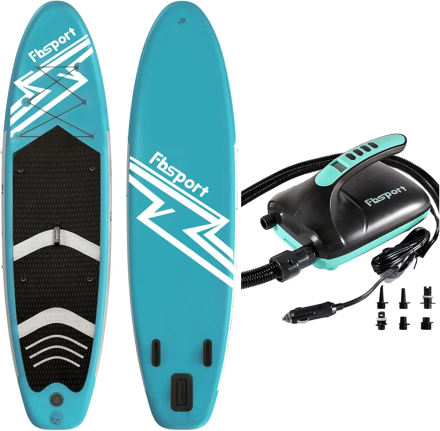 FBSPORT 11' Premium Stand Up Paddle Board with Durable SUP Accessories & Carry Bag for Youth & Adult, 20PSI High Pressure SUP Vehicle Electric Air Pump for Stand Up Paddle Boards