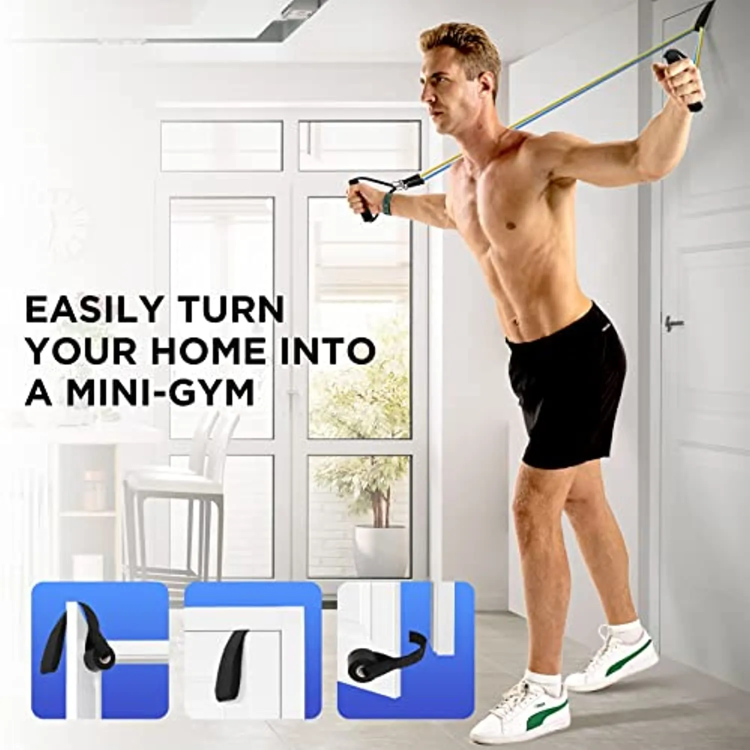 FIE Resistance Bands Set Workout Bands - 150lbs Fitness Bands Exercise Bands with Door Anchor, Handles, Legs Ankle Straps, Portable Bag for Fitness, Strength, Slim, Yoga, Home Gym Equipment