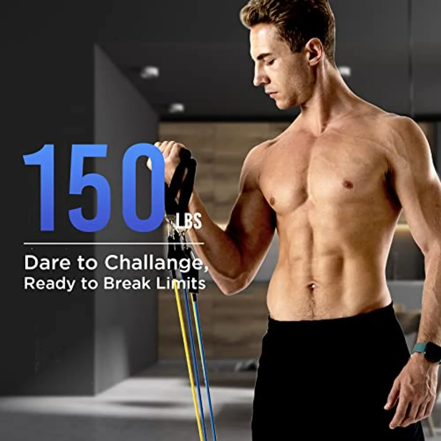 FIE Resistance Bands Set Workout Bands - 150lbs Fitness Bands Exercise Bands with Door Anchor, Handles, Legs Ankle Straps, Portable Bag for Fitness, Strength, Slim, Yoga, Home Gym Equipment