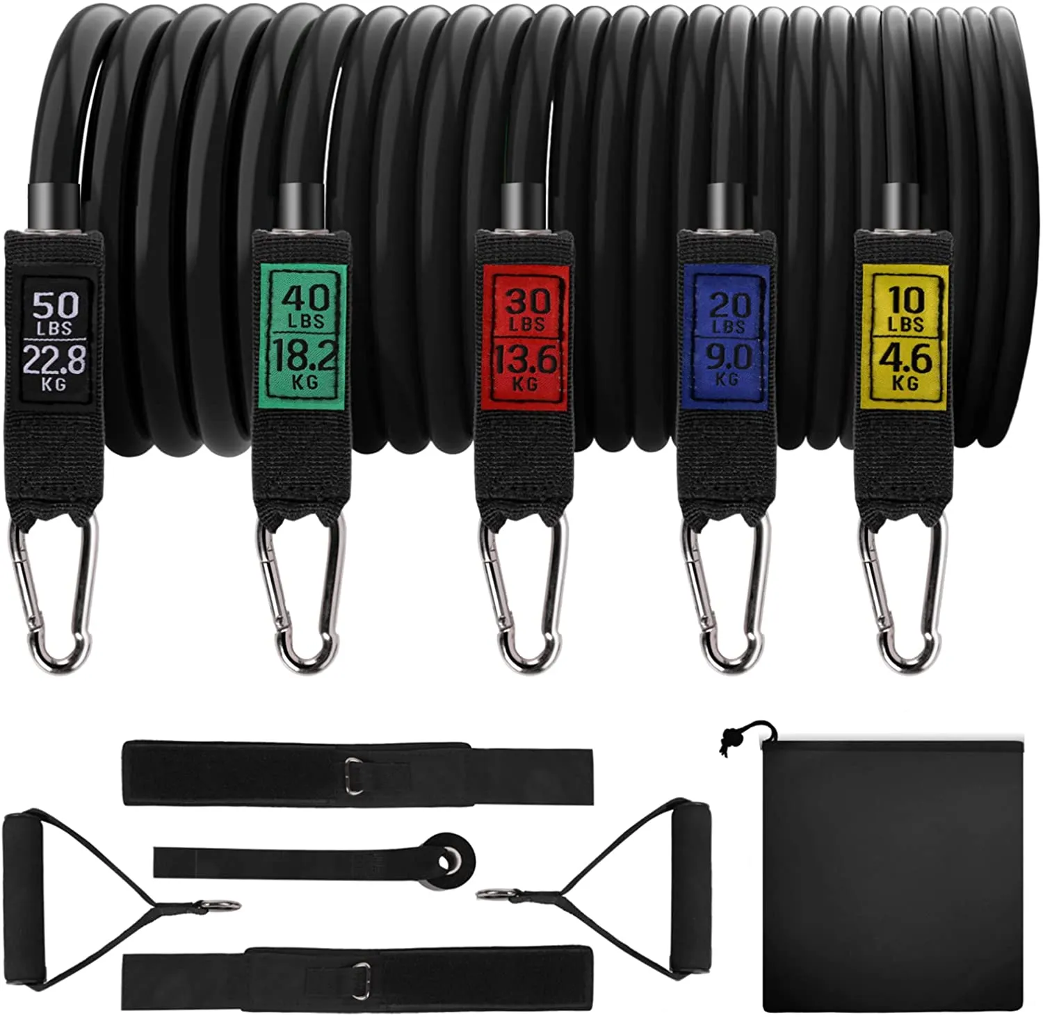 FIE Resistance Bands Set Workout Bands - 150lbs Fitness Bands Exercise Bands with Door Anchor, Handles, Legs Ankle Straps, Portable Bag for Fitness, Strength, Slim, Yoga, Home Gym Equipment