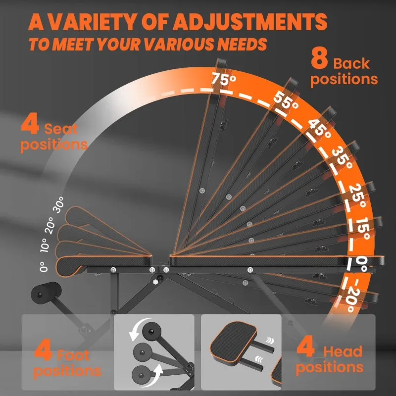 Folding Workout Weight Bench 8 Backrest Adjustment with Resistance Bands for Full Body Exercise