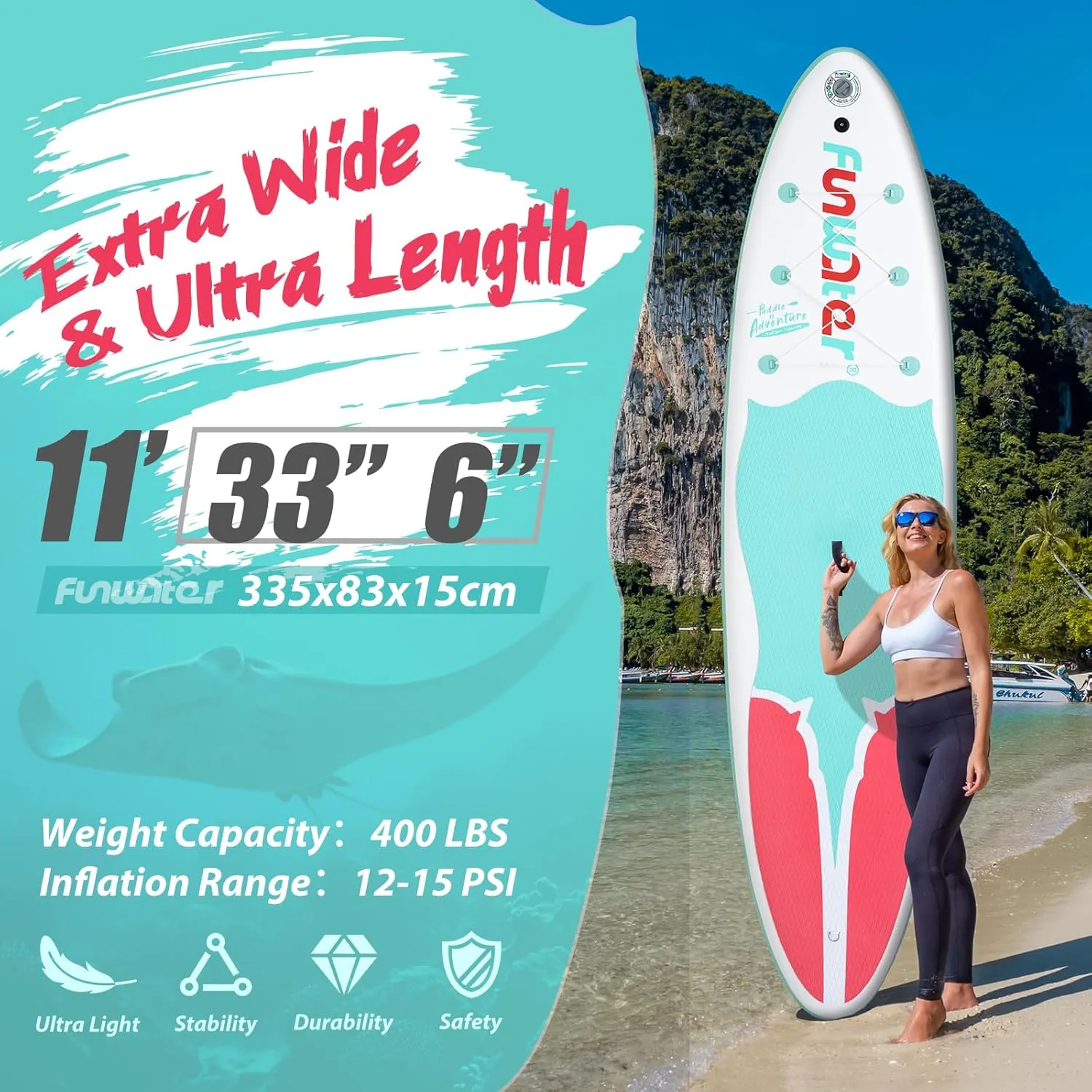 FunWater Inflatable Stand Up Paddle Board 10'6"/11"/11'6" Paddle Board for Adults & Youth, Paddleboards Inflatable with Premium SUP Accessories, Wide Stable, Non-Slip Comfort Deck