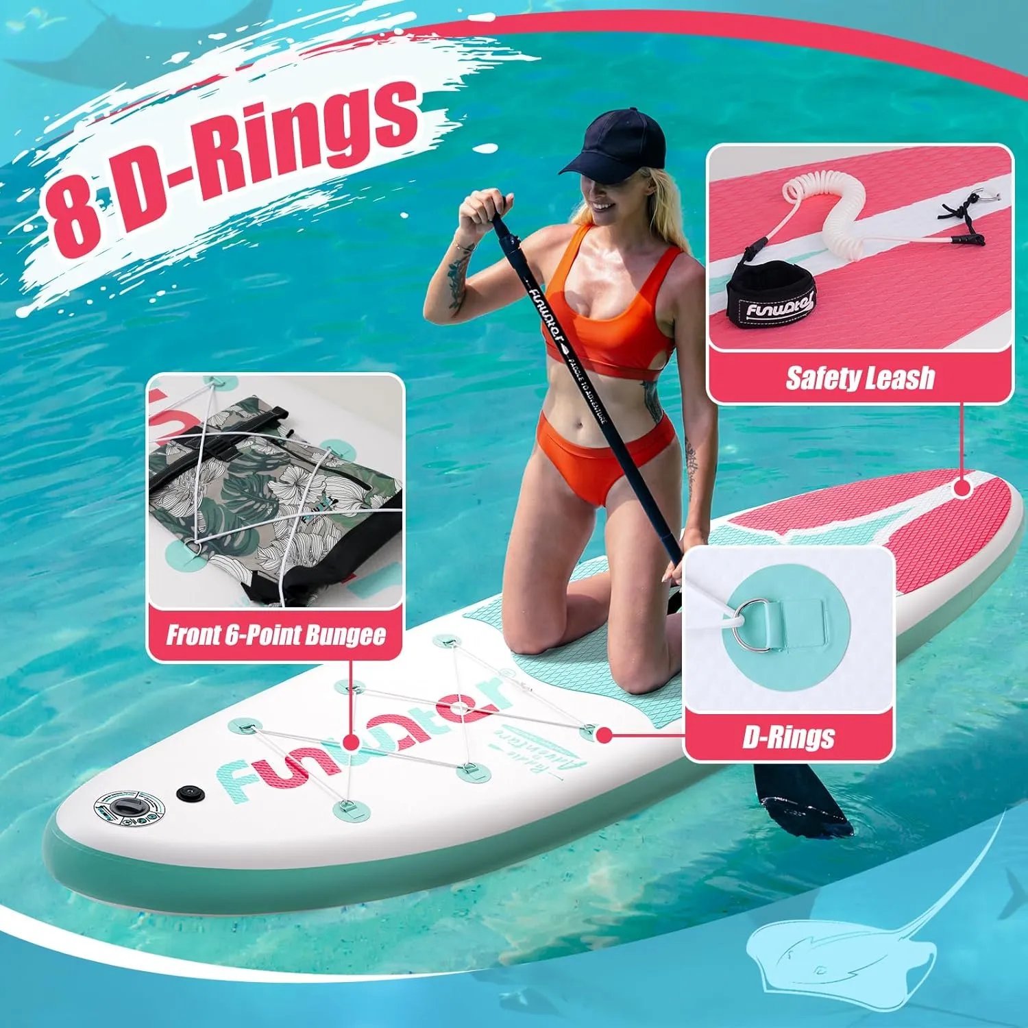 FunWater Inflatable Stand Up Paddle Board 10'6"/11"/11'6" Paddle Board for Adults & Youth, Paddleboards Inflatable with Premium SUP Accessories, Wide Stable, Non-Slip Comfort Deck