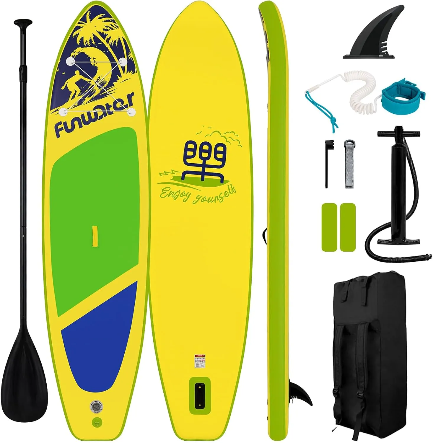 FunWater SUP Inflatable Stand Up Paddle Board Ultra-Light Inflatable Paddleboard with Accessories, Fin, Adjustable Paddle, Pump, Backpack, Leash