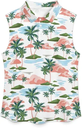 Golf Shirt Womens Sleeveless Moisture Wicking Athletic Printed Polo Golf Tank Top Women (XS-4XL)