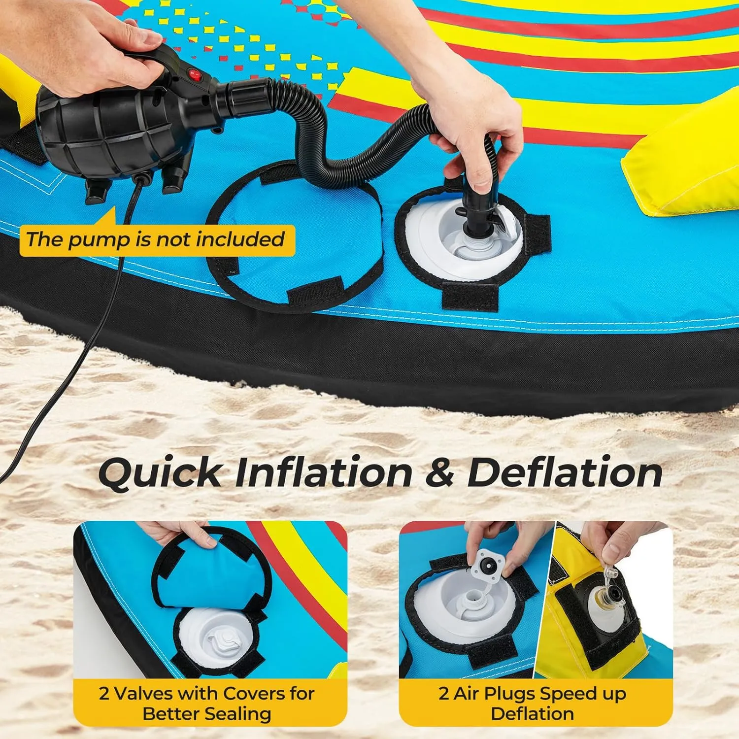 GYMAX Towable Tube for Boating, 2/3 Riders Inflatable Boat Tube for Water Sports to Pull with Padded Grip, Dual Tow Points, Full 900D Nylon Cover & Drainage System for River, Lake, Sea