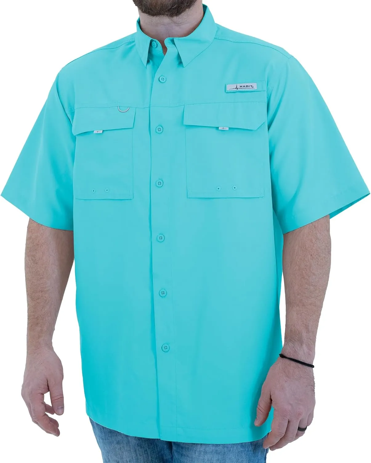 HABIT Mens Fourche Mountain Short Sleeve River Guide Fishing Shirt - UPF 40  UV Protection
