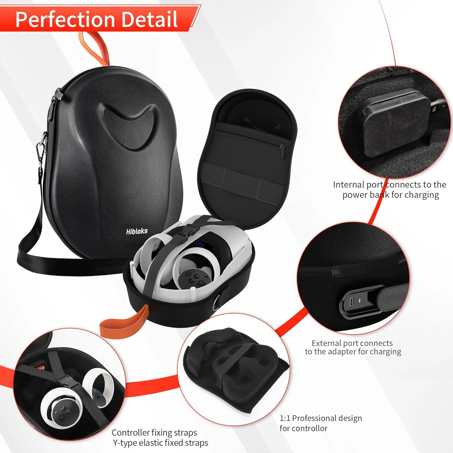 HiBloks Carrying Case with Magnetic Charging for Meta Quest 2/Quest 3S Accessories, Large Capacity Hard Travel Case for Oculus Quest 3S Headset and Controllers, Quest 2 Backpack Portable Storage Bag
