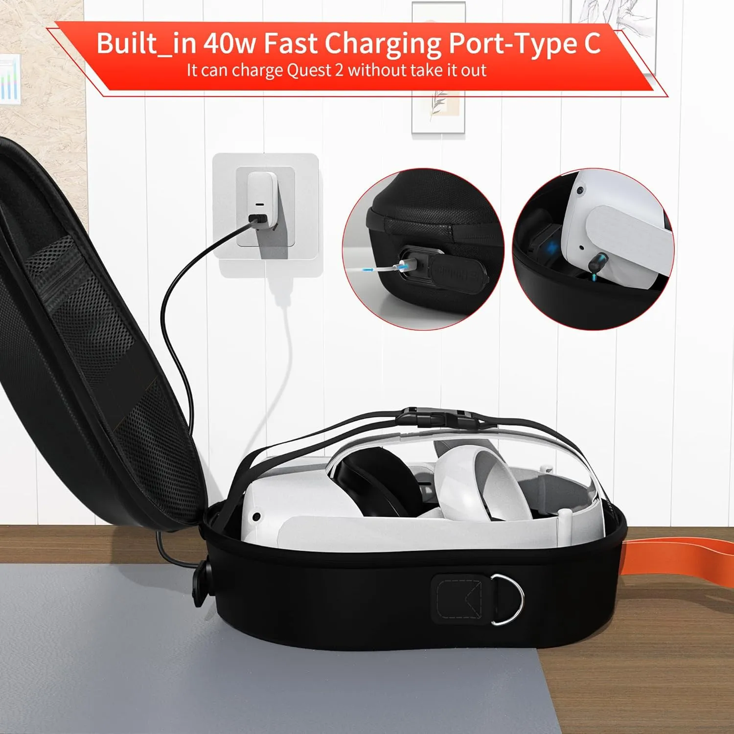 HiBloks Carrying Case with Magnetic Charging for Meta Quest 2/Quest 3S Accessories, Large Capacity Hard Travel Case for Oculus Quest 3S Headset and Controllers, Quest 2 Backpack Portable Storage Bag