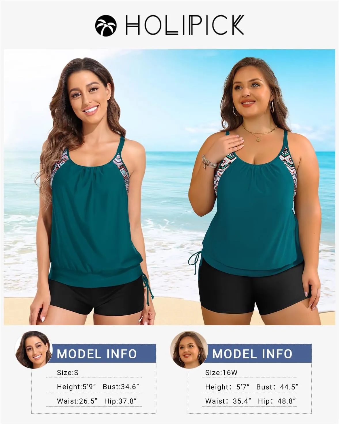 Holipick Two Piece Tankini Swimsuits for Women Tummy Control Bathing Suit Blouson Tankini Top with Sporty Boy Shorts 2025