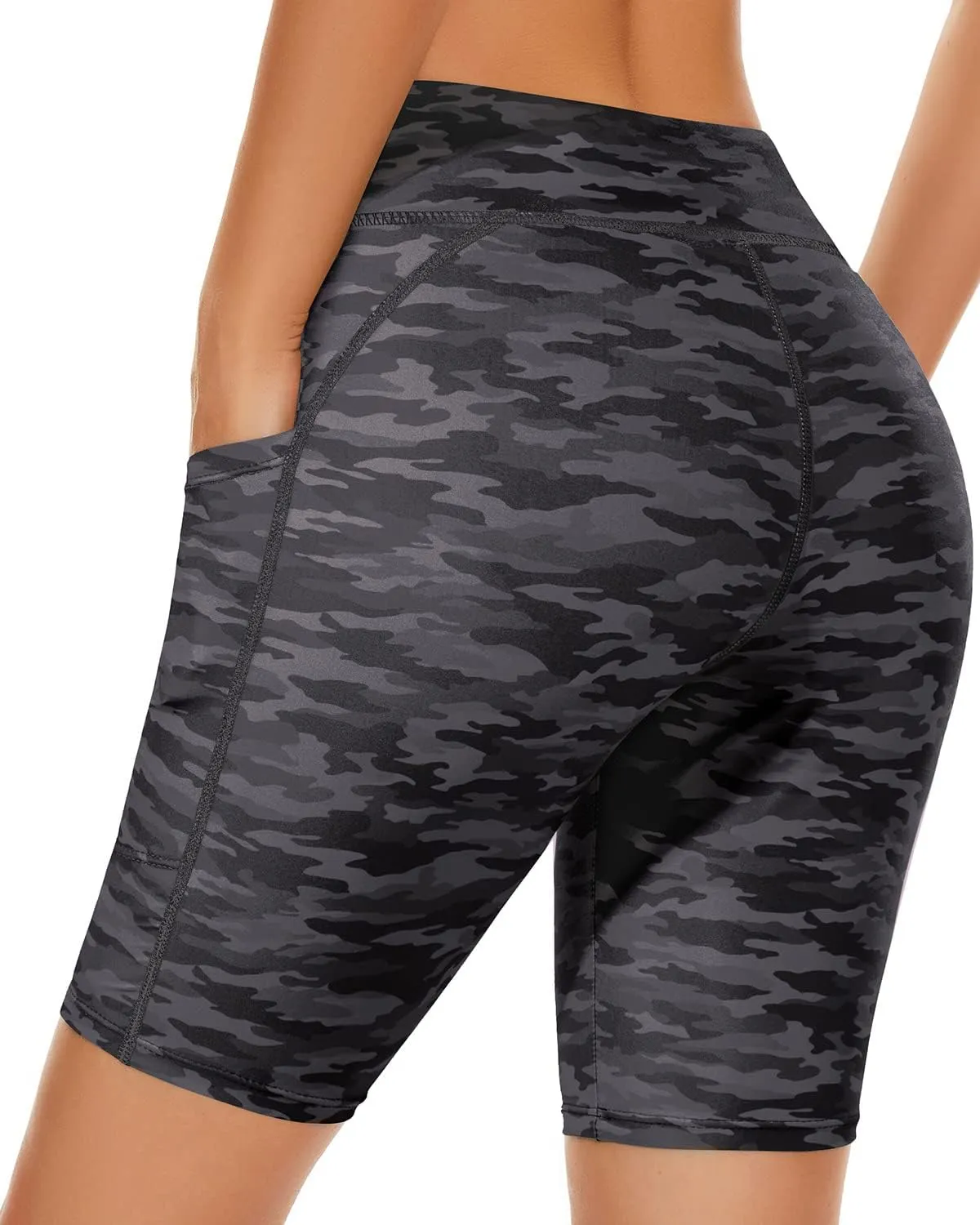 Holipick Women High Waisted Swim Shorts Tummy Control Biker Shorts with Pockets Swim Bottoms