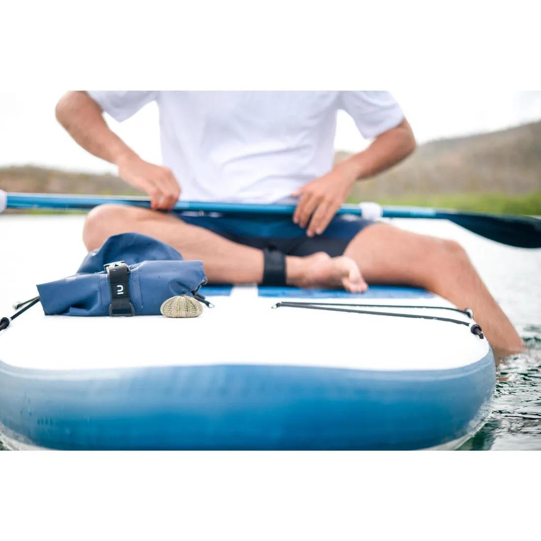 Inflatable Stand-up Paddle Board (Over 80kg) Compact 10ft - White/Blue - 100
