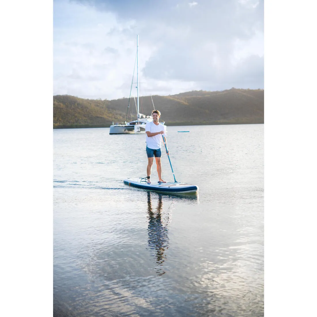 Inflatable Stand-up Paddle Board (Over 80kg) Compact 10ft - White/Blue - 100