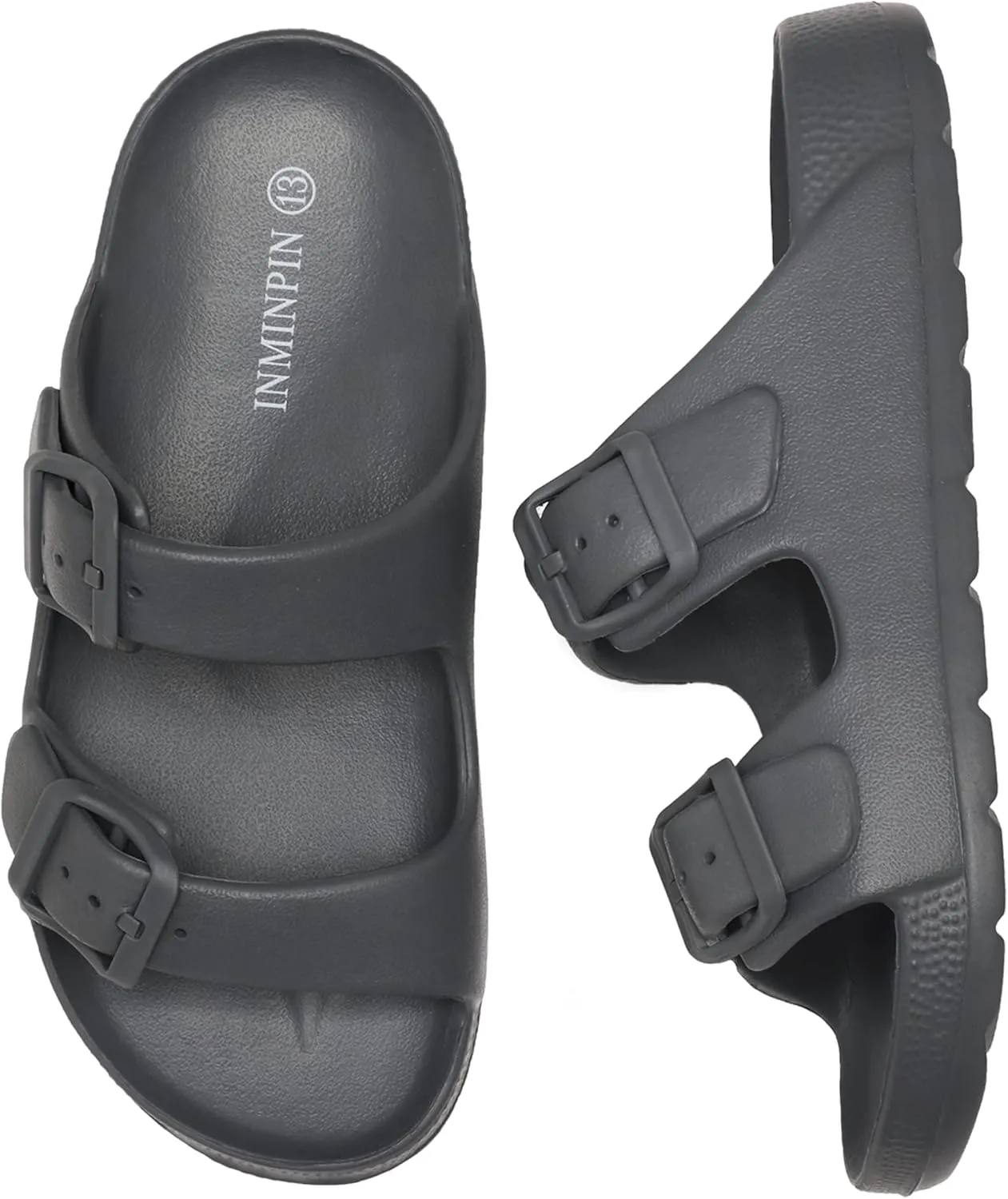 INMINPIN Boys Girls Double Buckle Slide Sandals Comfort Beach Pool Shower Slippers Adjustable Indoor Outdoor Little Kid/Big Kid