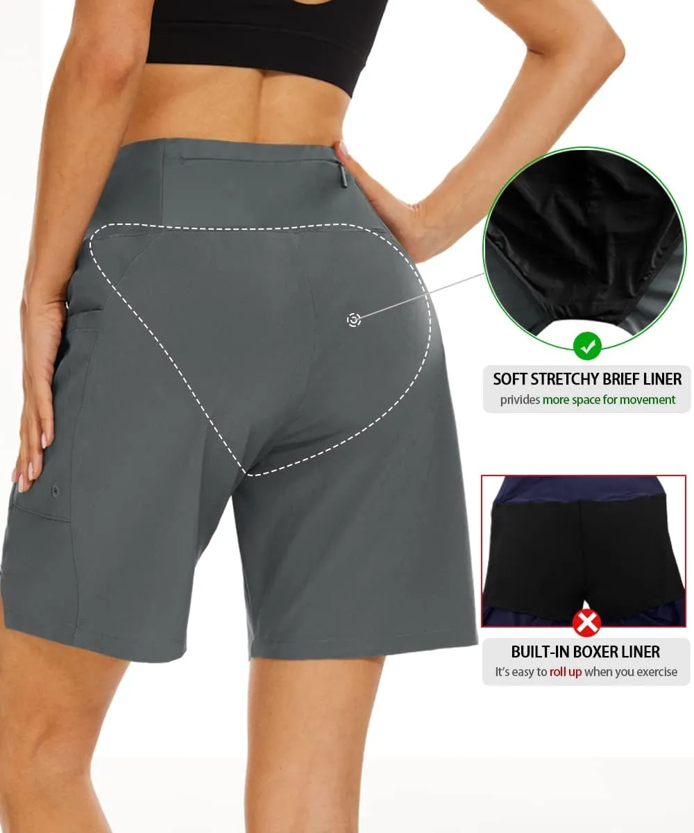 JENEARY Women's 7" Swim Board Shorts High Waisted Tummy Control Quick Dry Bermuda Swimming Long Bottoms