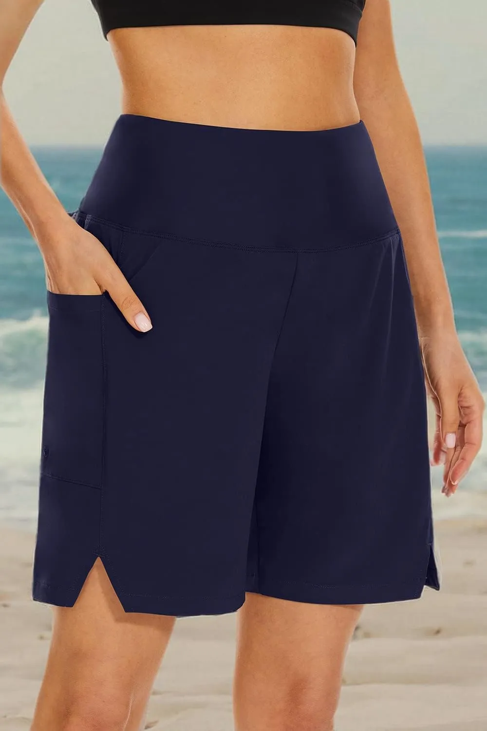 JENEARY Women's 7" Swim Board Shorts High Waisted Tummy Control Quick Dry Bermuda Swimming Long Bottoms