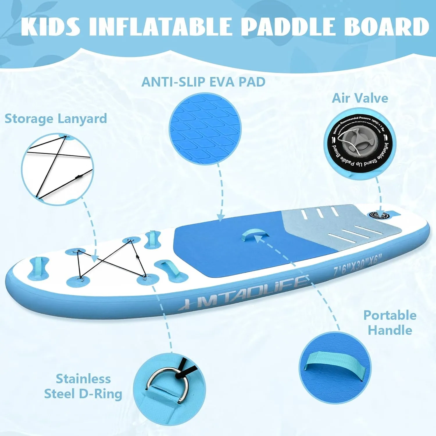 Kids Inflatable Stand Up Paddle Board, Kids Paddle Board with SUP Accessories, Anti-Slip EVA Deck, 76Child SUP for Kids & Youth