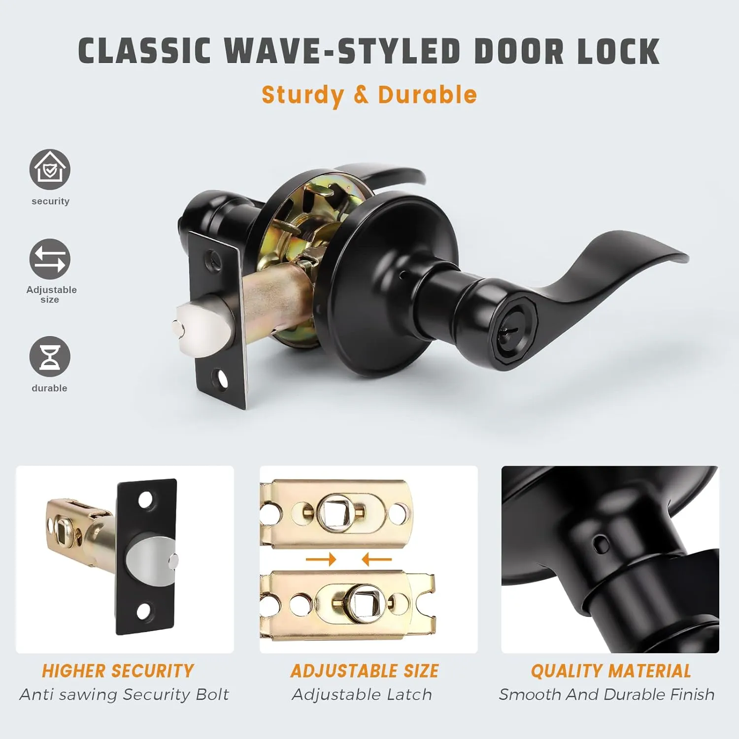 KNOBWELL 1 Pack Complete Exterior Keyed Entrance Handleset, Front Entry Door Handle Lock Set, Matte Black, Left/Right Handed Door Handle, Keyed Alike/Combo Keys