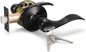 KNOBWELL 1 Pack Complete Exterior Keyed Entrance Handleset, Front Entry Door Handle Lock Set, Matte Black, Left/Right Handed Door Handle, Keyed Alike/Combo Keys