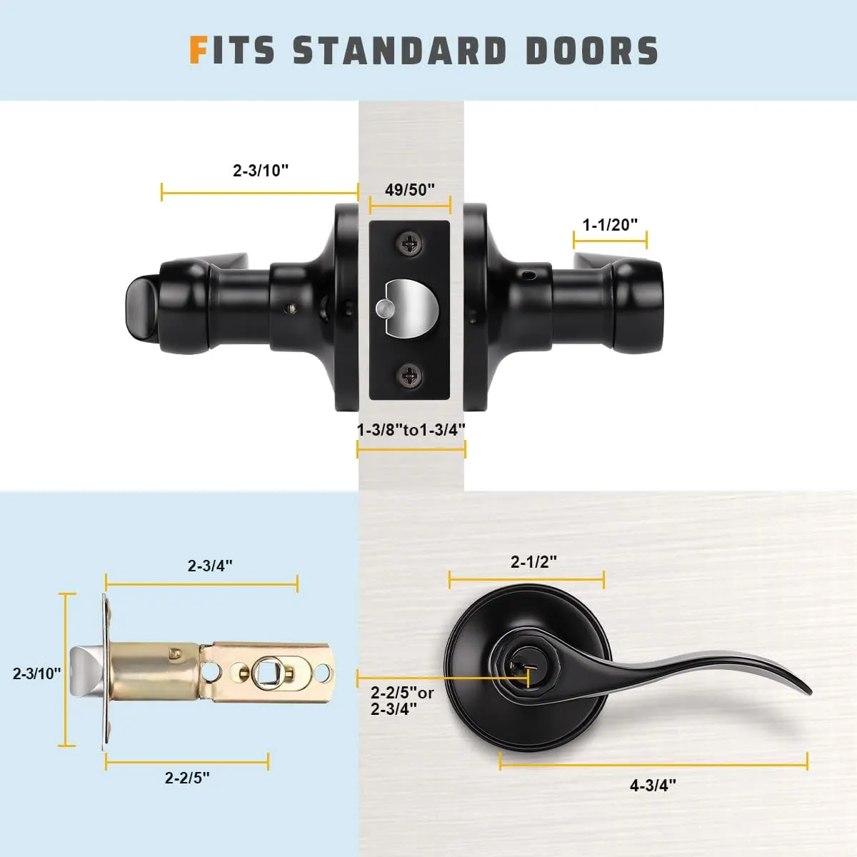 KNOBWELL 1 Pack Complete Exterior Keyed Entrance Handleset, Front Entry Door Handle Lock Set, Matte Black, Left/Right Handed Door Handle, Keyed Alike/Combo Keys