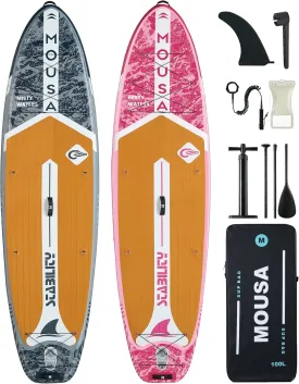 MOUSA 11'35" Inflatable SUP Board Bundle  2 Colors (Gray & Pink), Stable Paddleboard for 2 People, Full EVA Deck, 100L Backpack