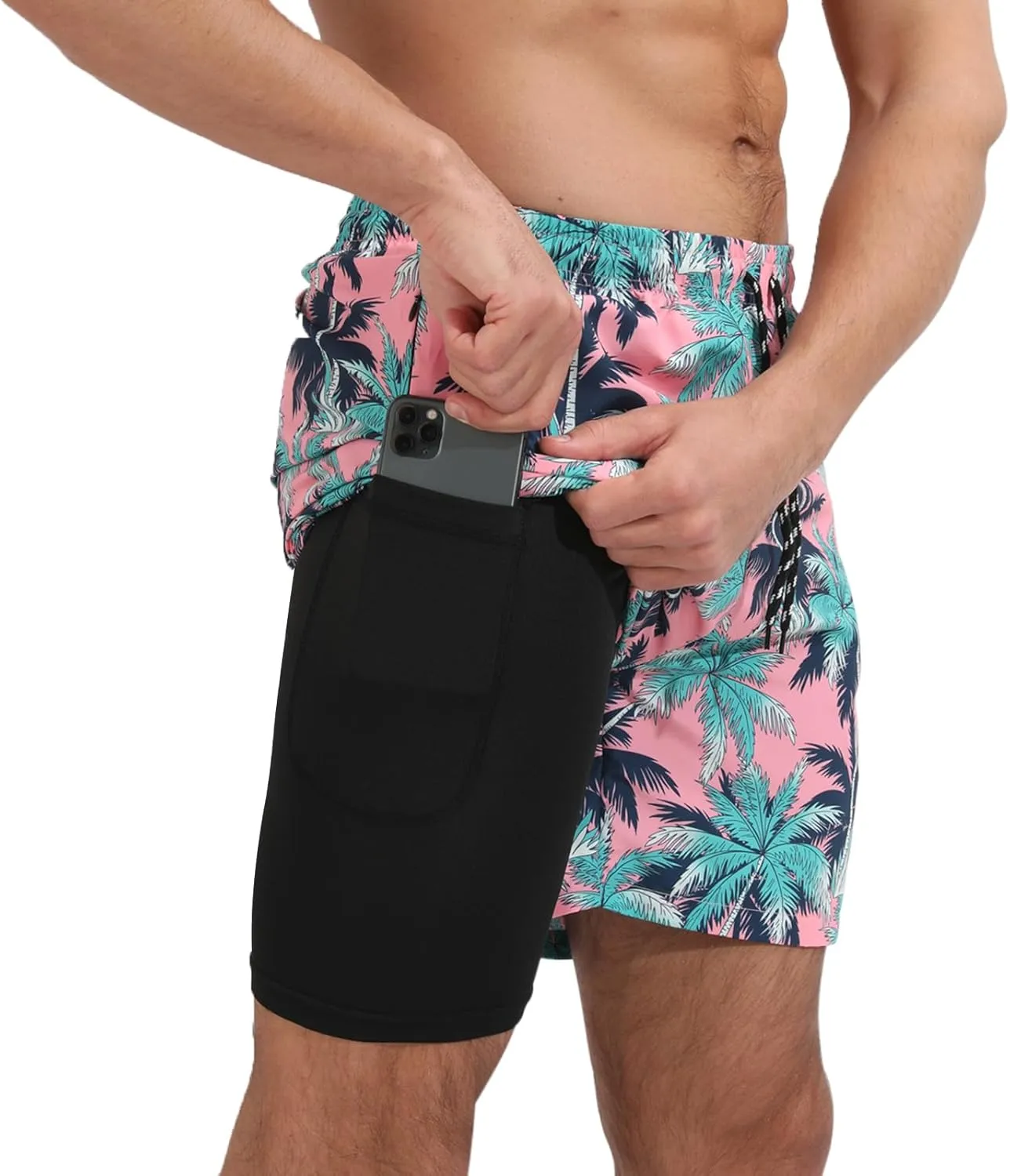 Muscle Killer Men's Swim Trunks with Compression Liner 2 in 1 Board Beach Shorts Quick Dry Swimwear Bathing Suits Swim Short