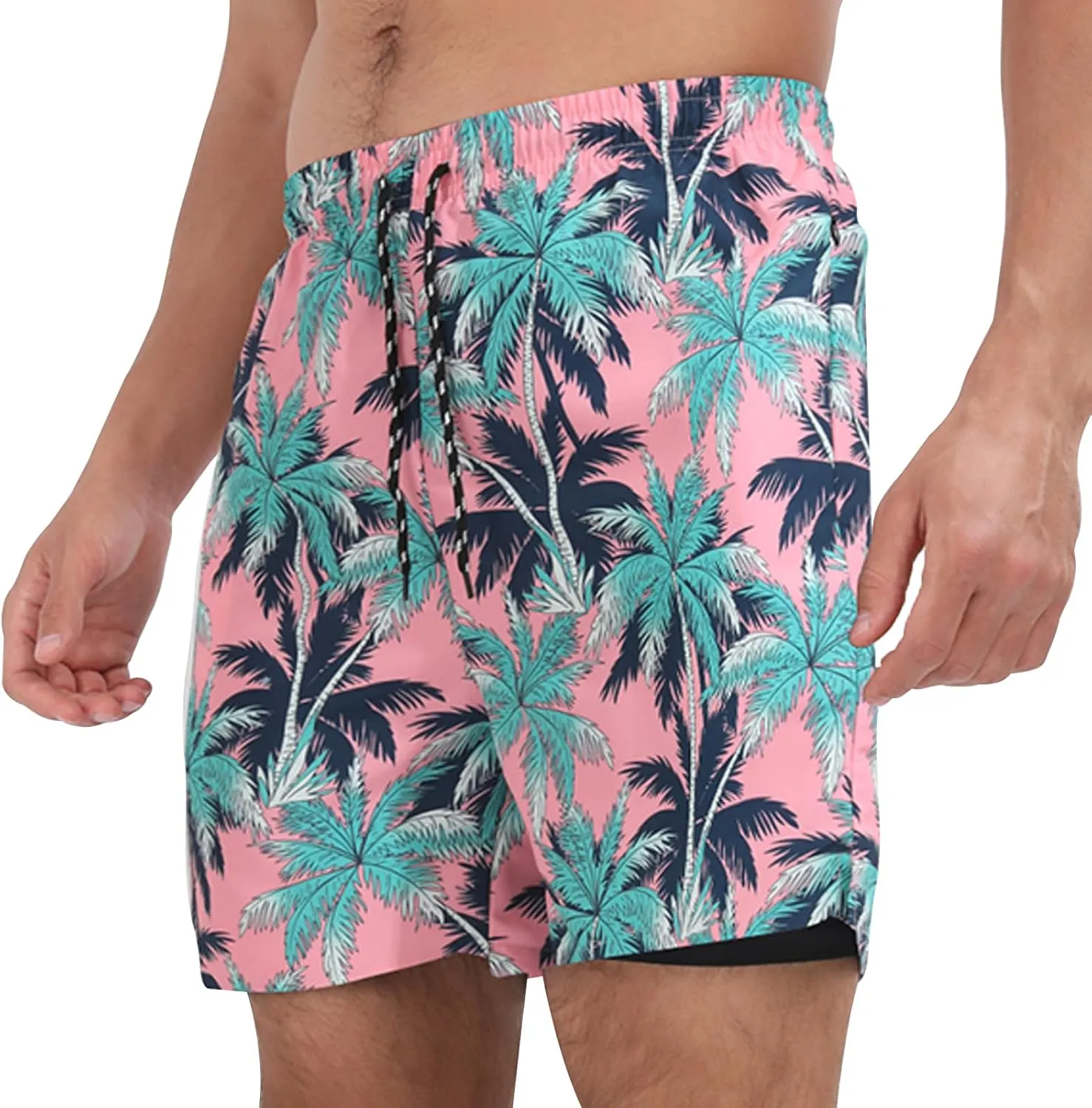 Muscle Killer Men's Swim Trunks with Compression Liner 2 in 1 Board Beach Shorts Quick Dry Swimwear Bathing Suits Swim Short